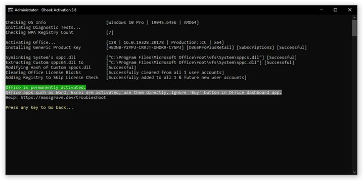 MAS Ohook Office activation screenshot