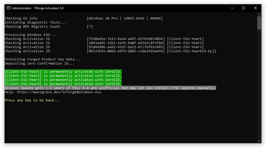 MAS TSforge activation screenshot