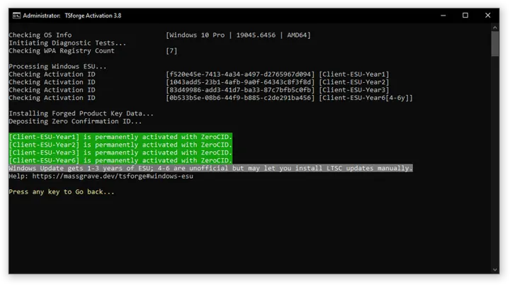 MAS TSforge activation screenshot